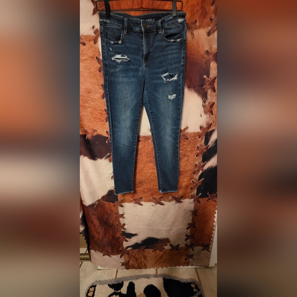 American Eagle Outfitters Dark Blue Distressed Skinny Jeans